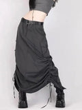 Grunge Ruffled Split Midi Dress Y694