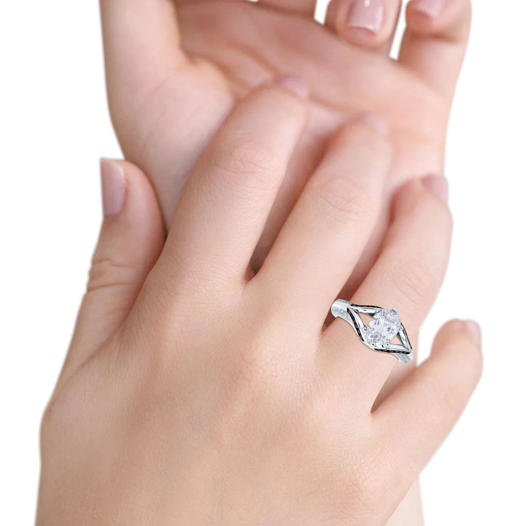 Split Shank Halo Oval Engagement Ring 925 Sterling Silver W668
