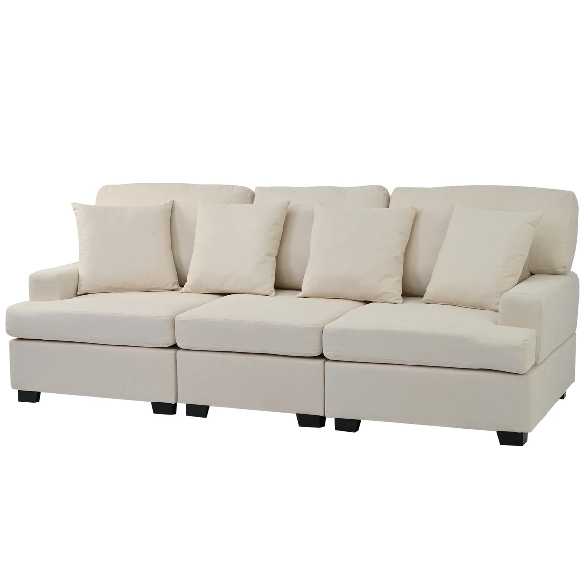 Beige Linen 3 Seater Sofa with 4 Pillows H6738