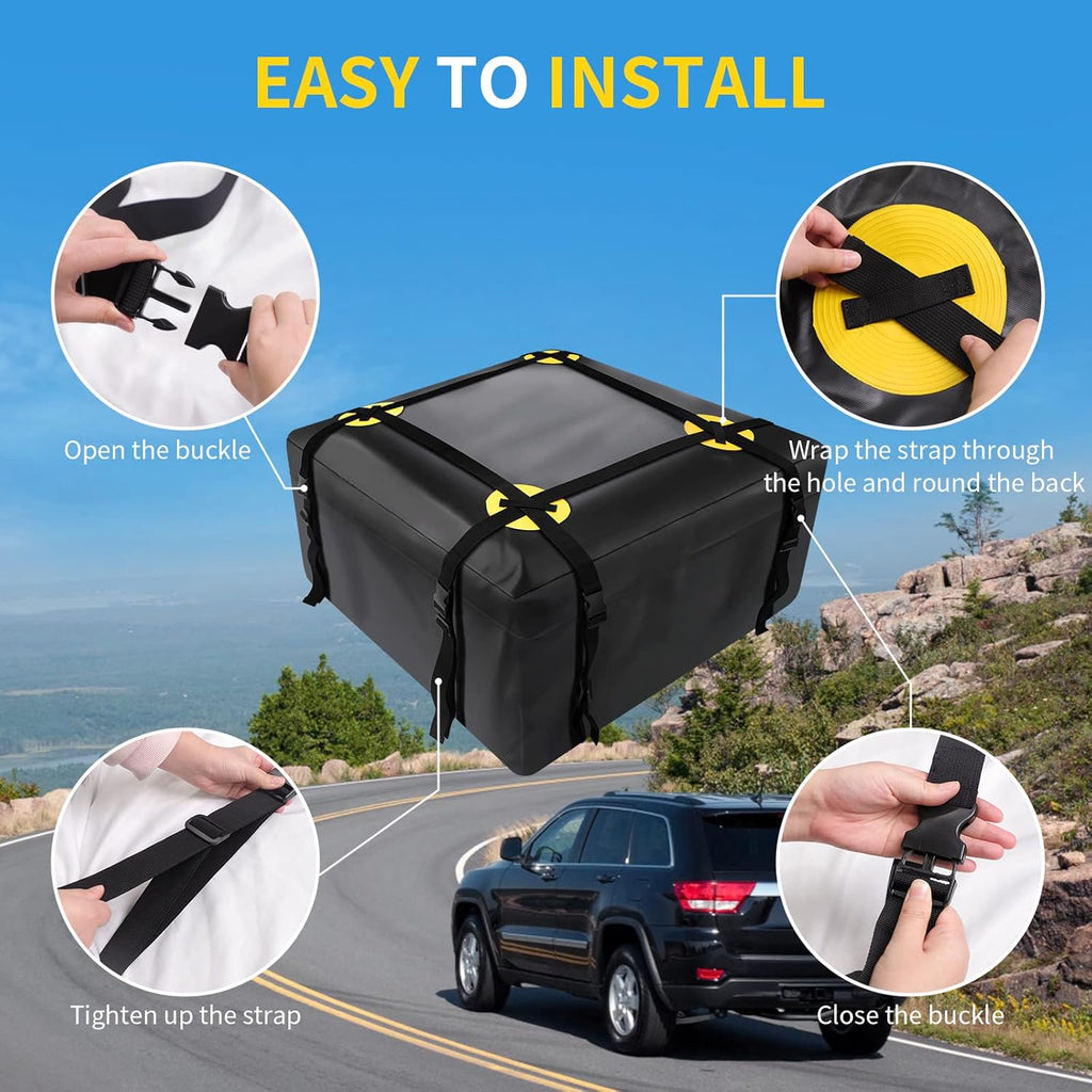 Car Roof Bag Waterproof Rooftop Cargo Carrier with Anti-Slip Mat and 6 Heavy-Duty Straps (15 Cubic Feet) J9305