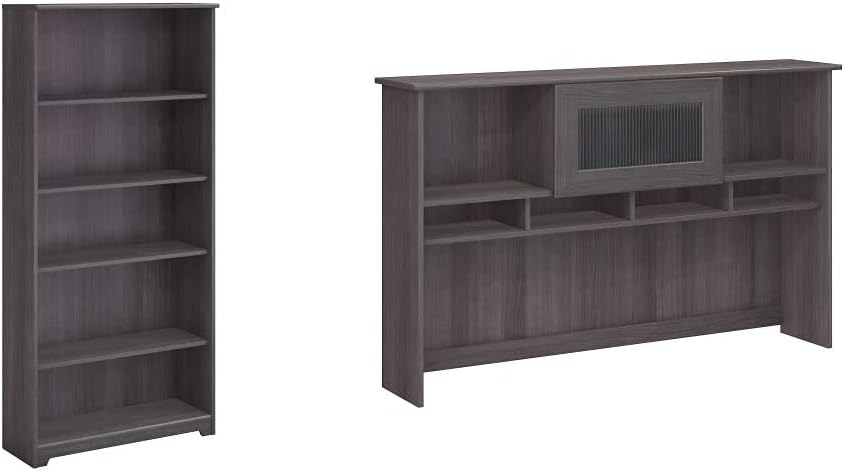 5 Shelf Bookcase and 60W Hutch, Heather Gray R2916