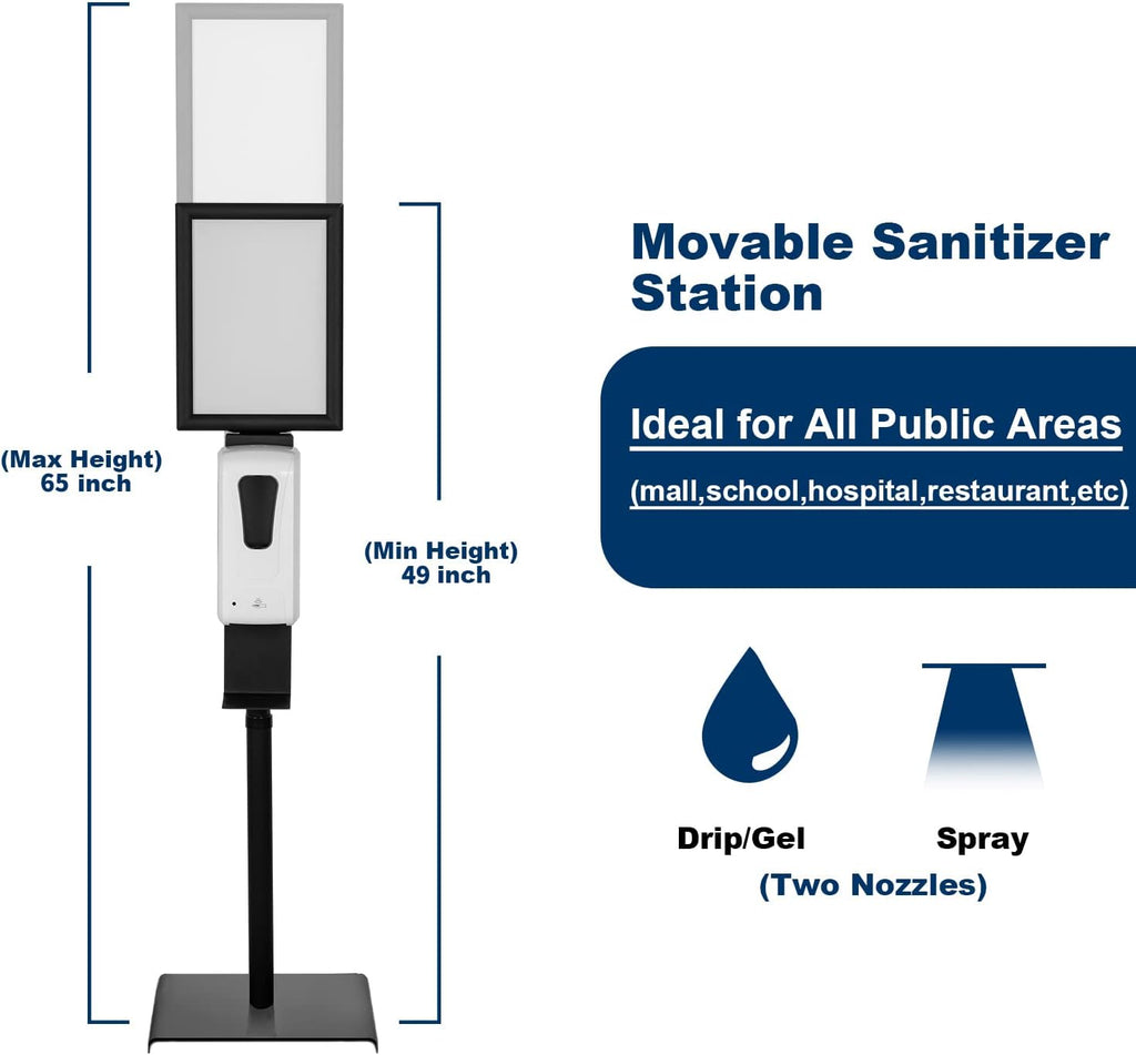 Automatic Hand Sanitizer Dispenser with Adjustable Stand, Sign Board, Refillable Bottle, Drip Catcher - 33oz V8710