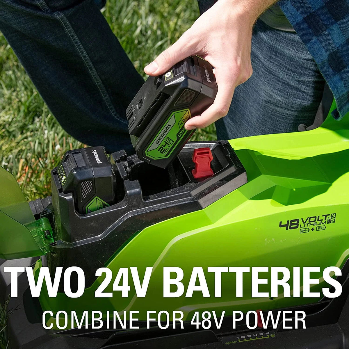 48V 17 Battery-Powered Push Lawn Mower with 2 x 24V 4Ah Batteries F46345