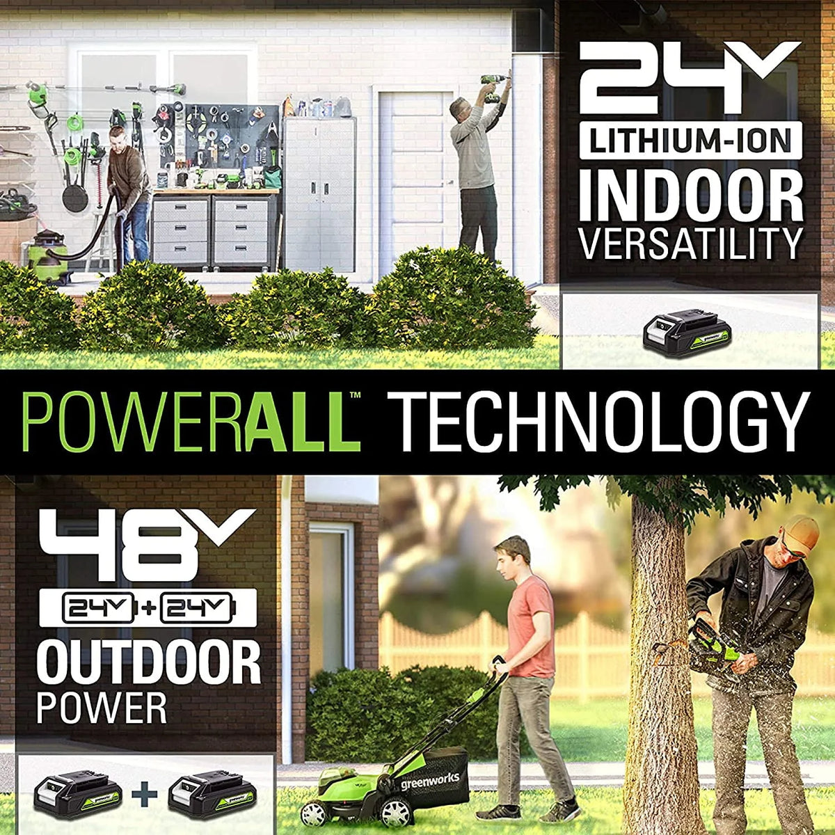 48V 17 Battery-Powered Push Lawn Mower with 2 x 24V 4Ah Batteries F46345