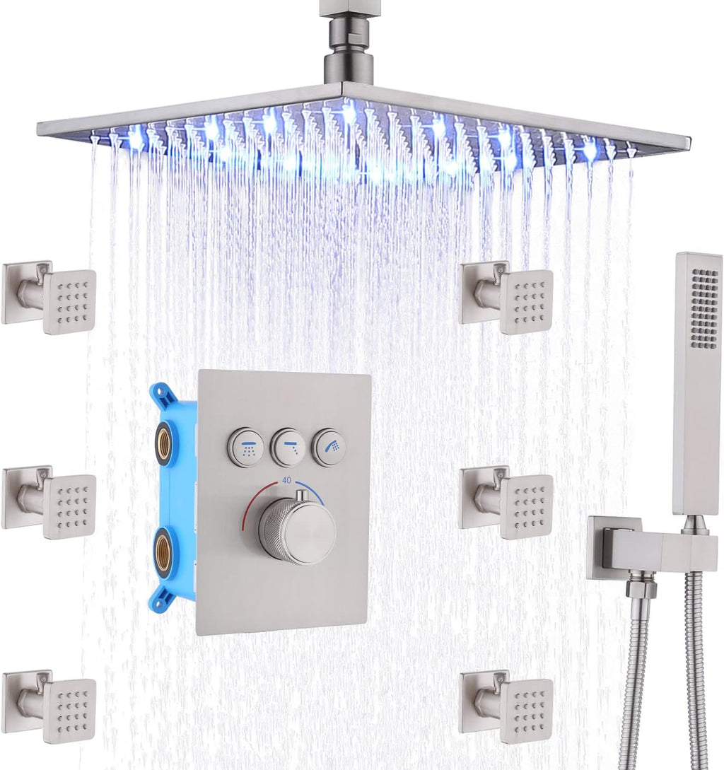 16 Inch Rain Shower Head System with Body Jets and Handheld Shower Faucet Fixture Set J917
