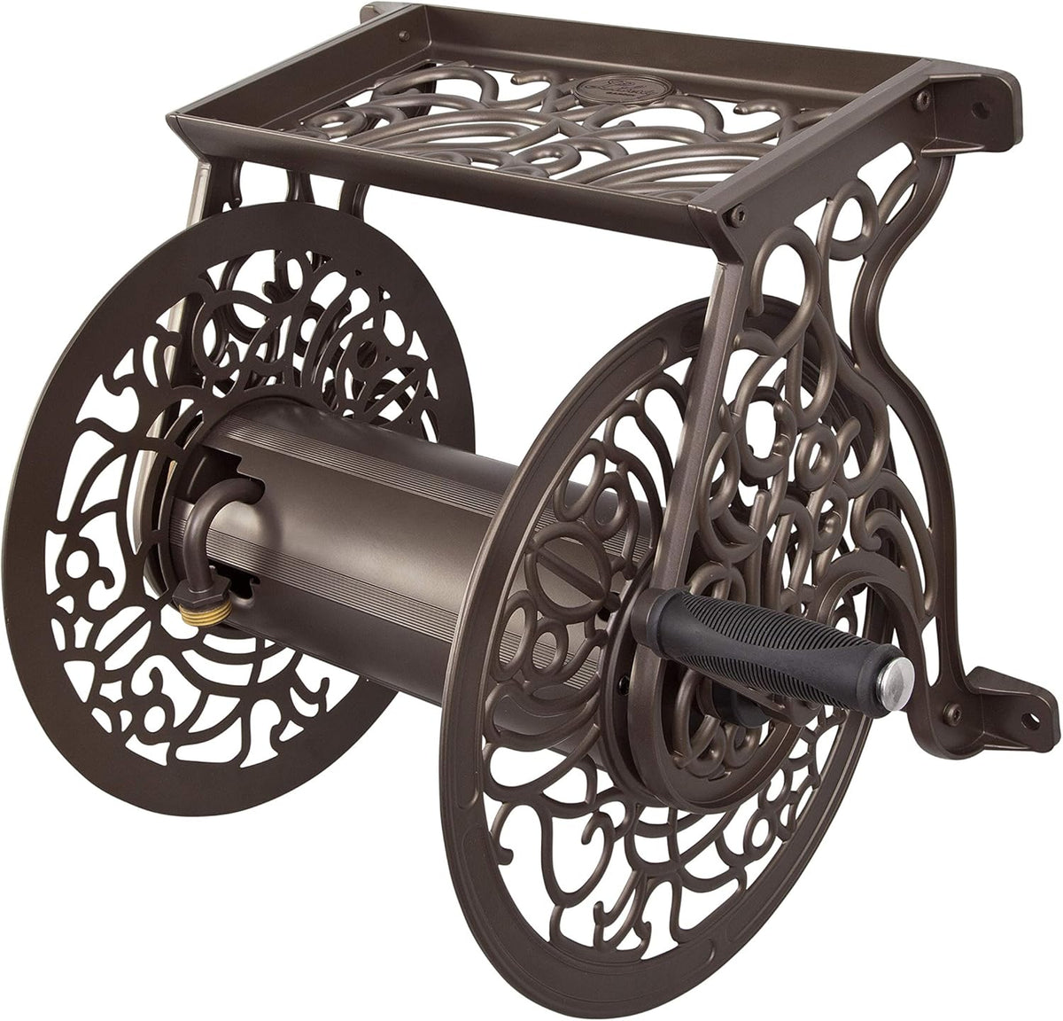 Cast Aluminum Wall Mount Garden Hose Reel, 125-Feet, Bronze W440200