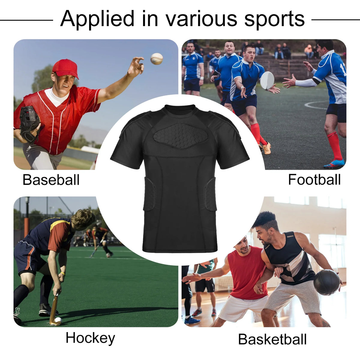 Men Padded Compression Football Shirt Chest Protector Size L H2167