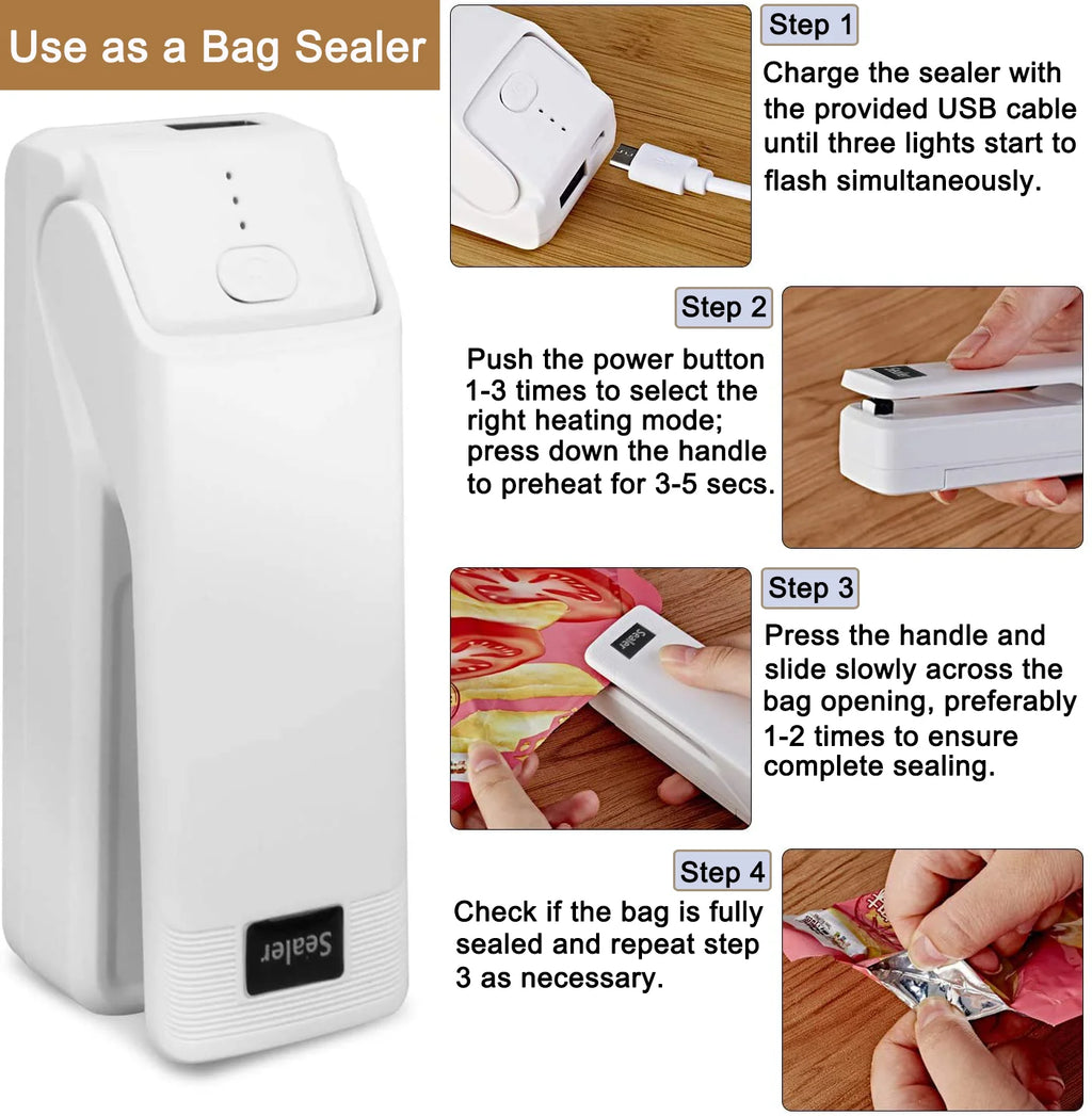 Rechargeable 4-in-1 Handheld Heat Sealer with Cutter D844