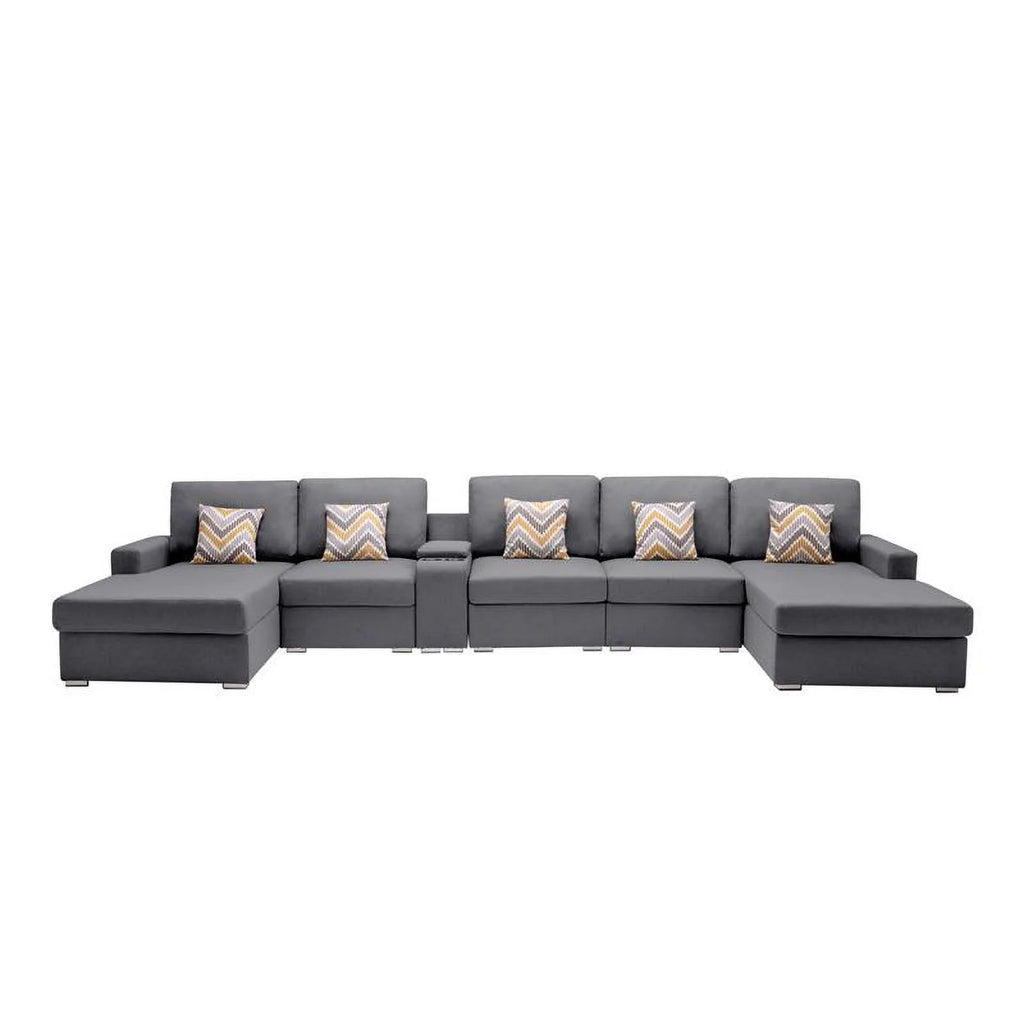 Gray Fabric 6Pc Double Chaise Sectional S536