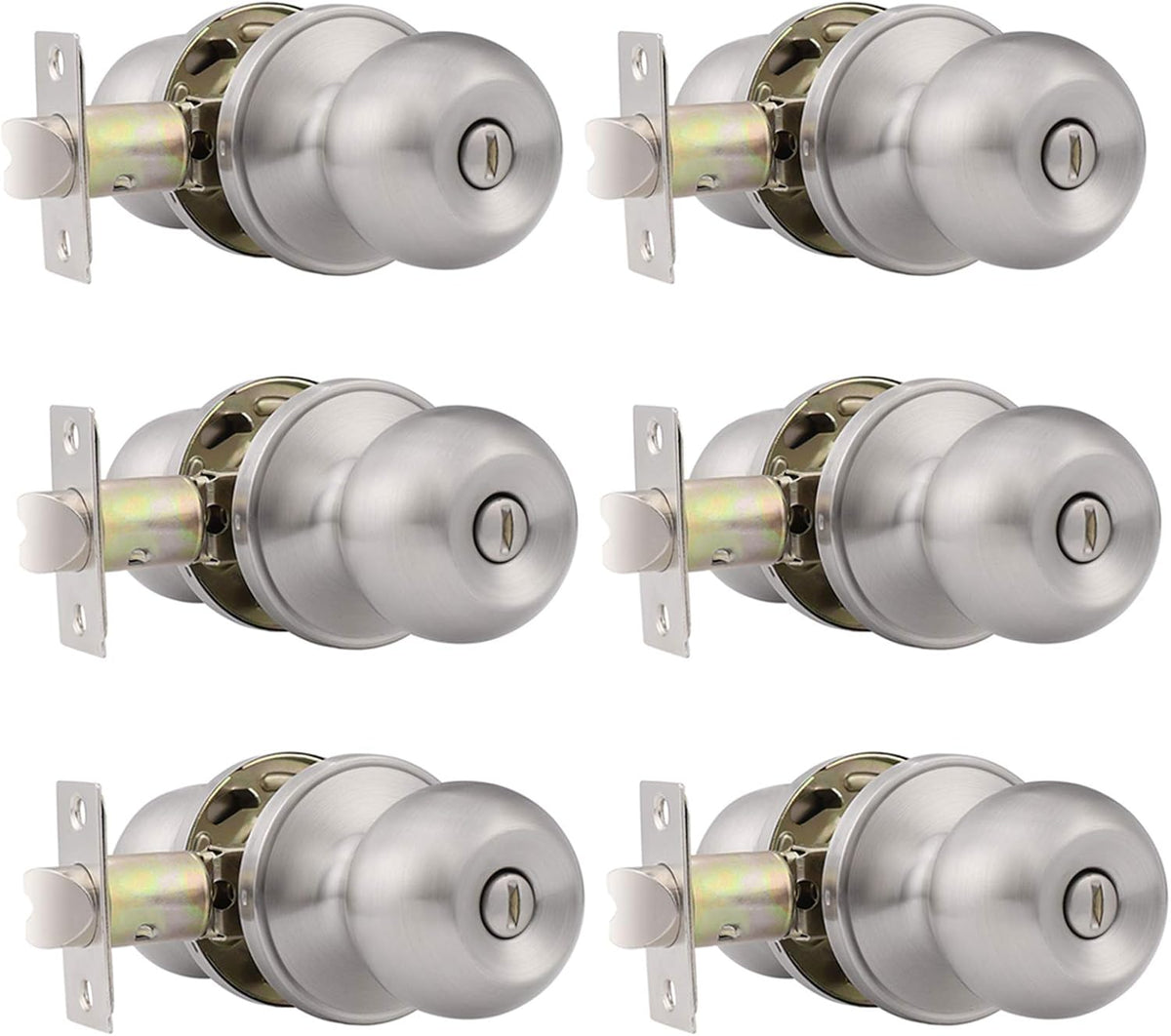 Satin Nickel Round Ball Knob Privacy Door Lockset Pack of 6 B159