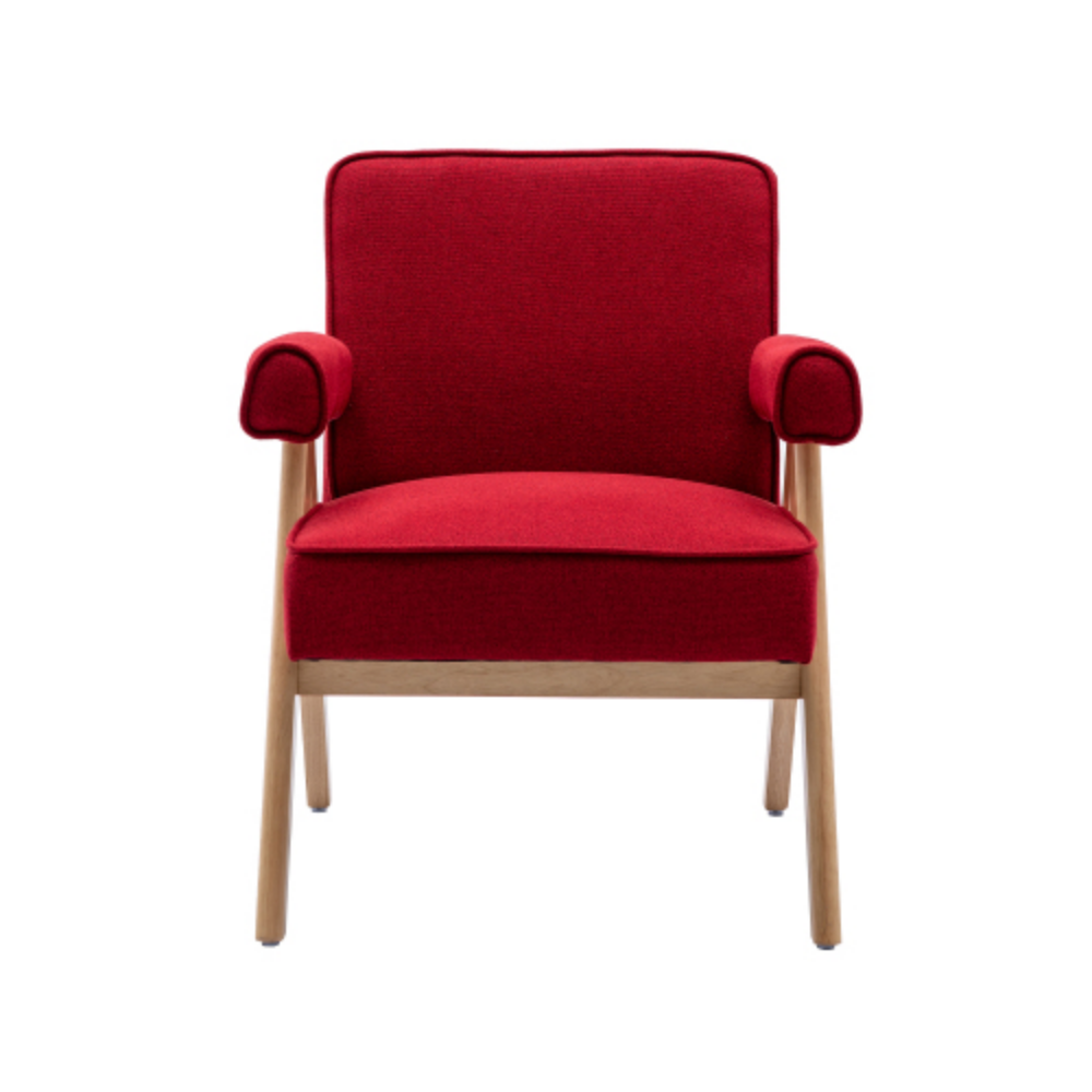 Red Polyester Accent Chair with Solid Wood Armrest H469148