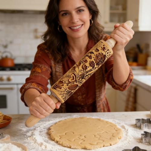 Embossed Wooden Non Stick Rolling Pin 2 Pack U759