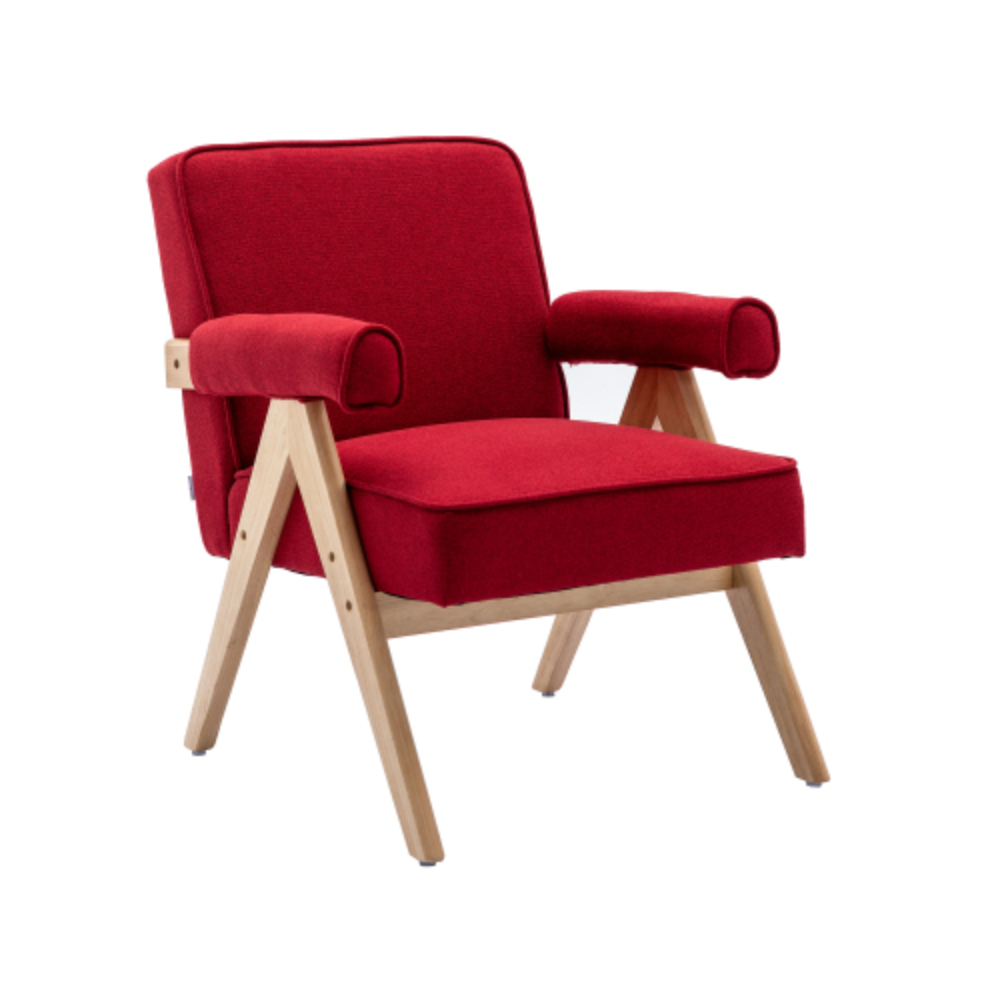 Red Polyester Accent Chair with Solid Wood Armrest H469148