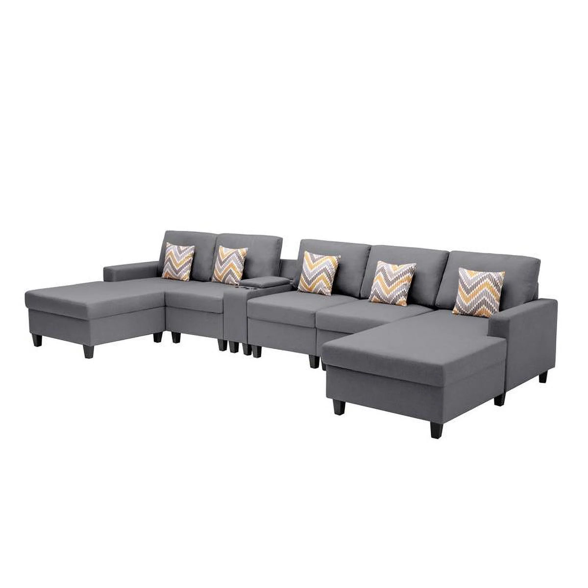 Gray Fabric 6Pc Double Chaise Sectional S536