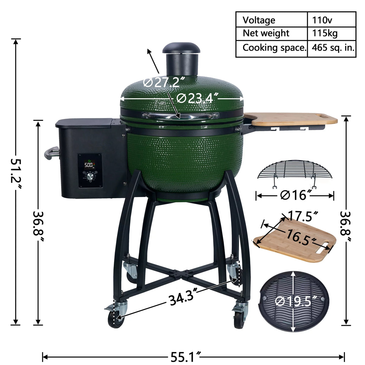 24" Ceramic Pellet Grill with Double Ceramic Liner 4-in-1 Q3457