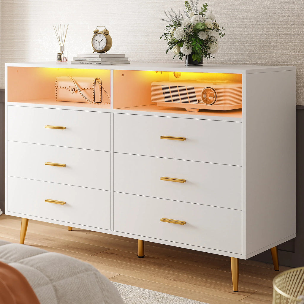 White 6 Drawer Wood Dresser P918422