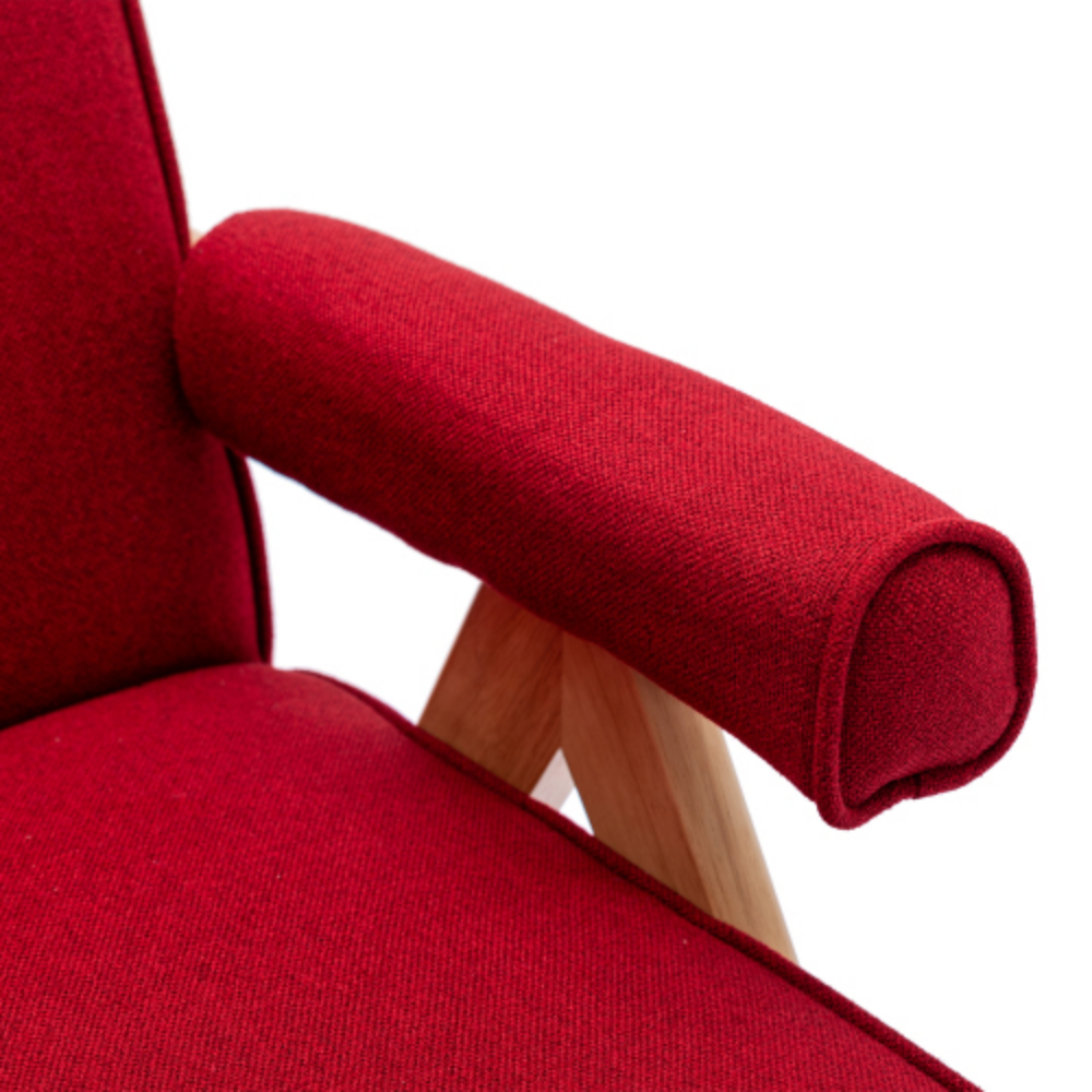 Red Polyester Accent Chair with Solid Wood Armrest H469148