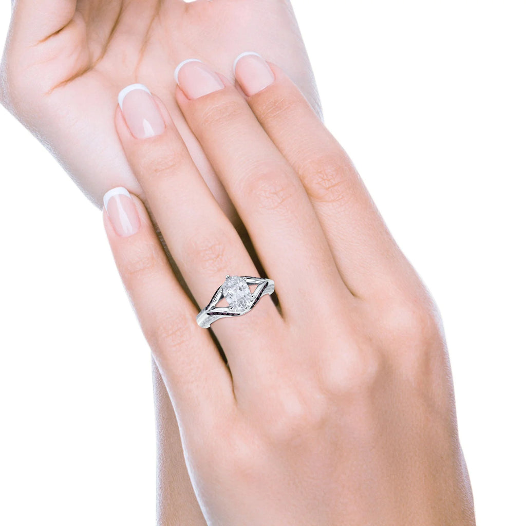 Split Shank Halo Oval Engagement Ring 925 Sterling Silver W668