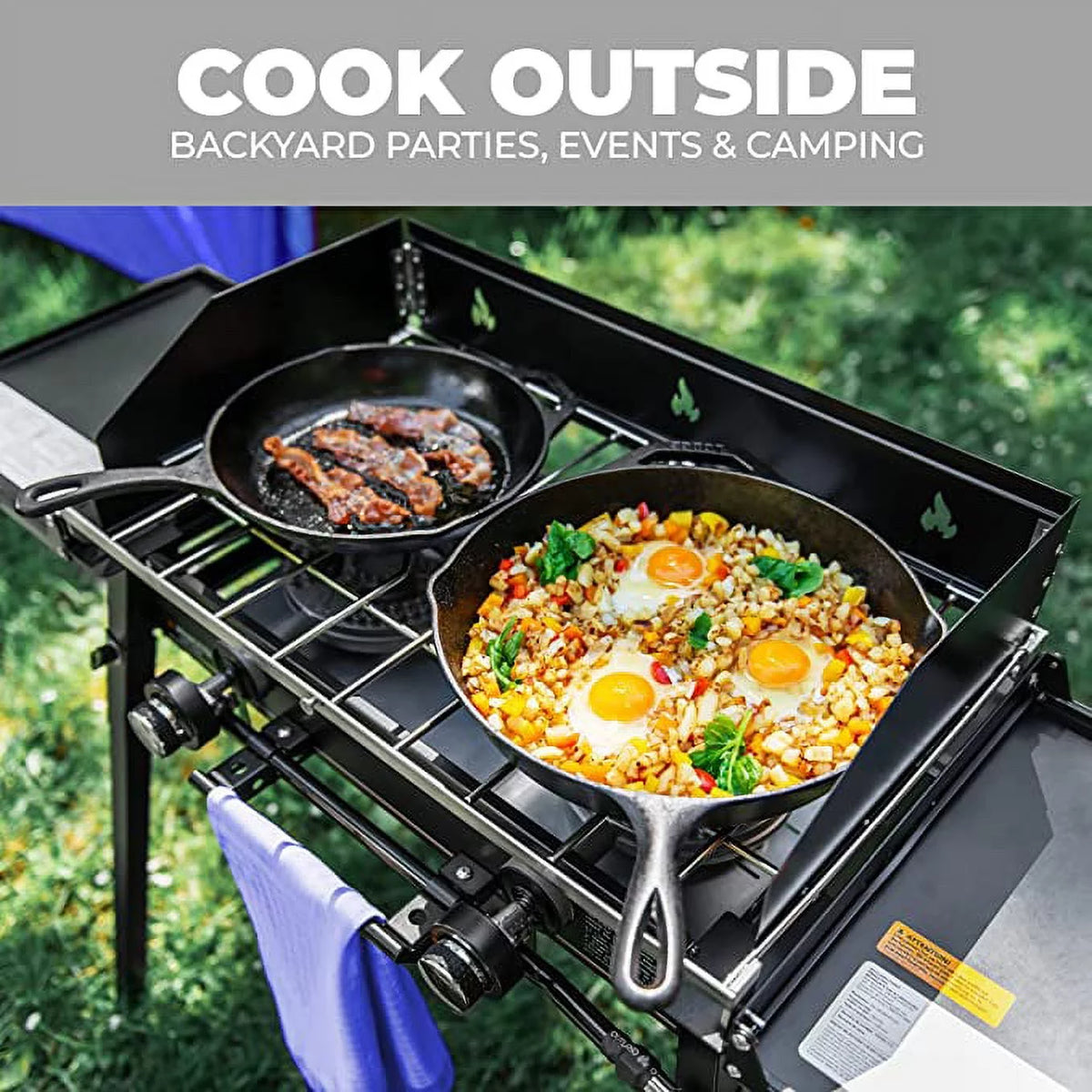 Portable Stainless Steel Camping Stove with 2 Propane Burners J5349