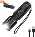 Rechargeable LED Tactical Flashlight, 10000 Lumens, 5 Modes, Zoomable, Waterproof N756220