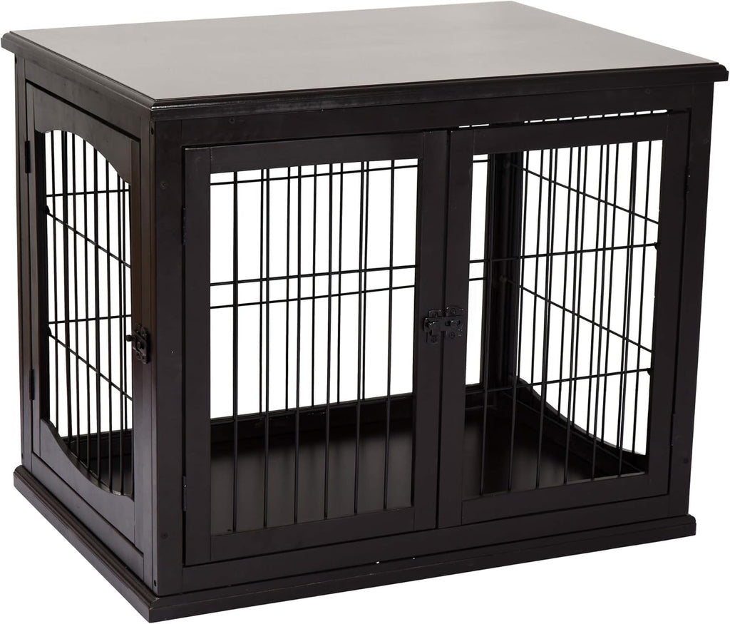 26'' Wooden Dog Cage Pet Crate Kennel with Double Door, Dark Brown C26351