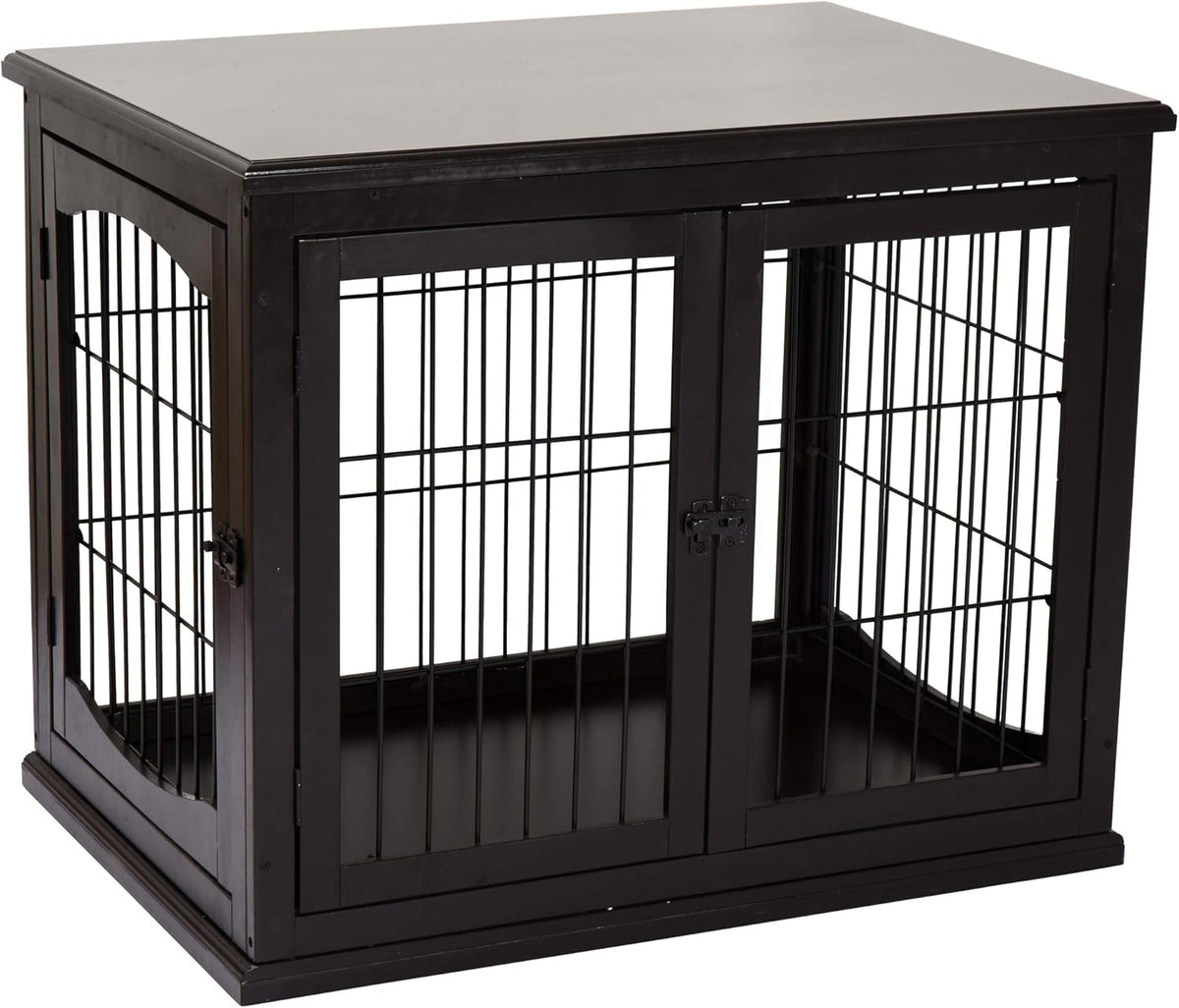 26'' Wooden Dog Cage Pet Crate Kennel with Double Door, Dark Brown C26351