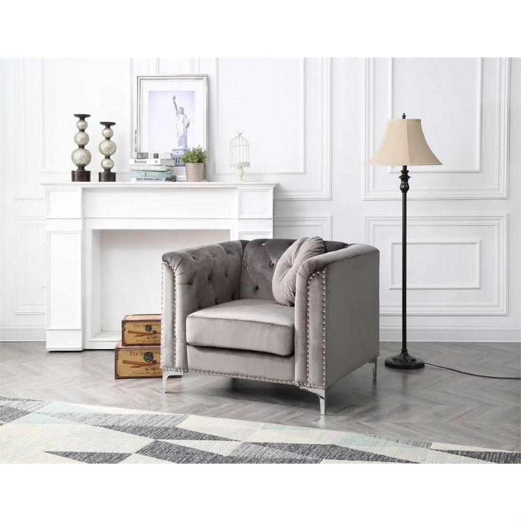 Velvet Sofa Chaise and Chair 2-Piece Set Dark Gray H6757