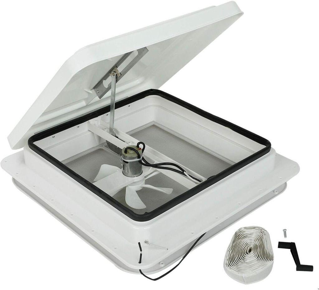 14 RV Roof Vent Cover Kit White Lid with 12V RV Vent Fan 6 Blades Z37187