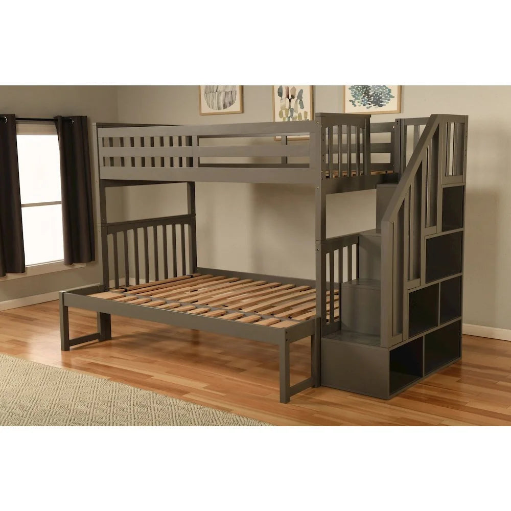 Twin/Full Wood Bunk Bed with Storage and Stairs D50899
