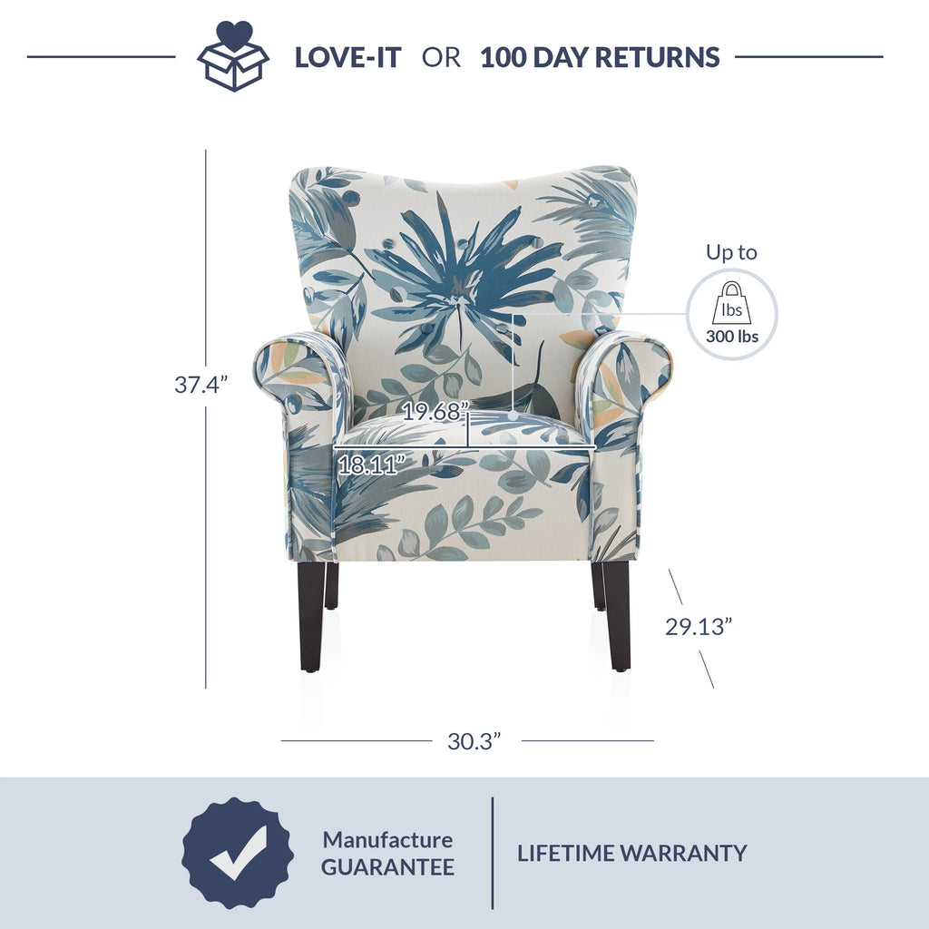 Blue Floral Accent Armchair Z86658