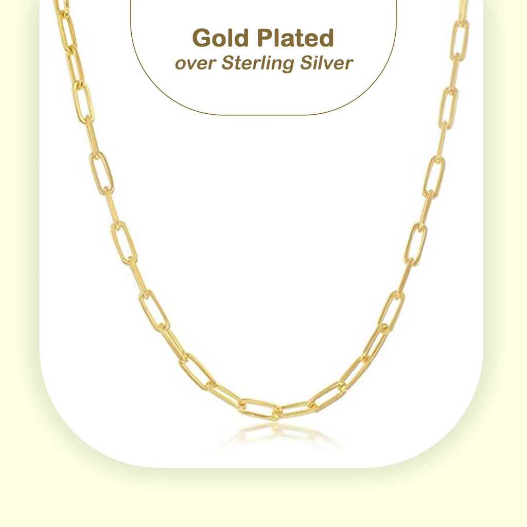 Sterling Silver Gold Plated Paperclip Chain Necklace, 1.8mm, 16.0" M804832
