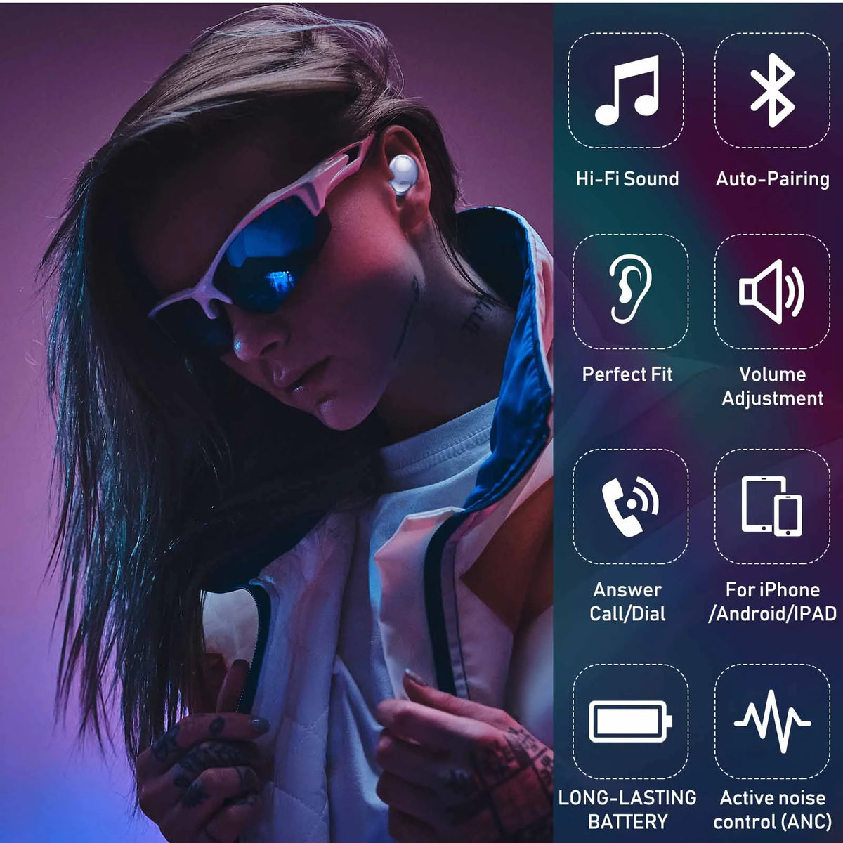 Purple True Wireless Earbuds with Active Noise Cancelling M36803