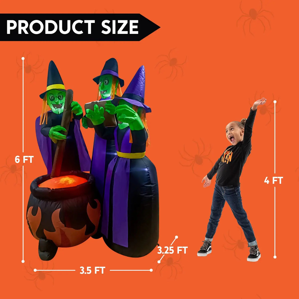 6 FT Tall Halloween Inflatable Three Witch Around Cauldron with Flame Light H96622