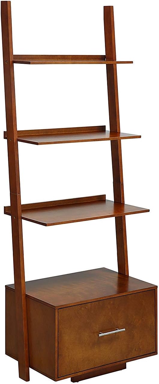 Black Ladder Bookcase with File Drawer N300733