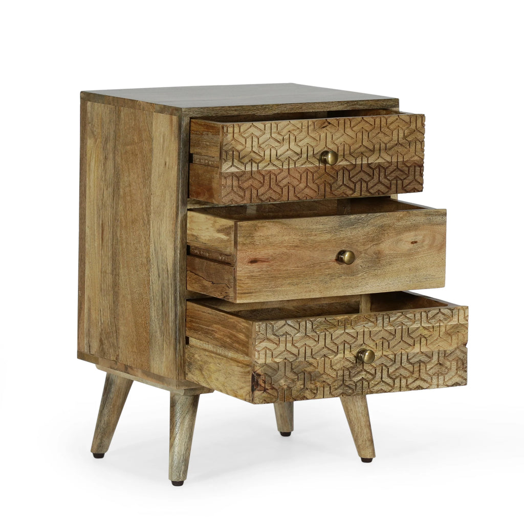 Handmade Mango Wood 3 Drawer Nightstand U466