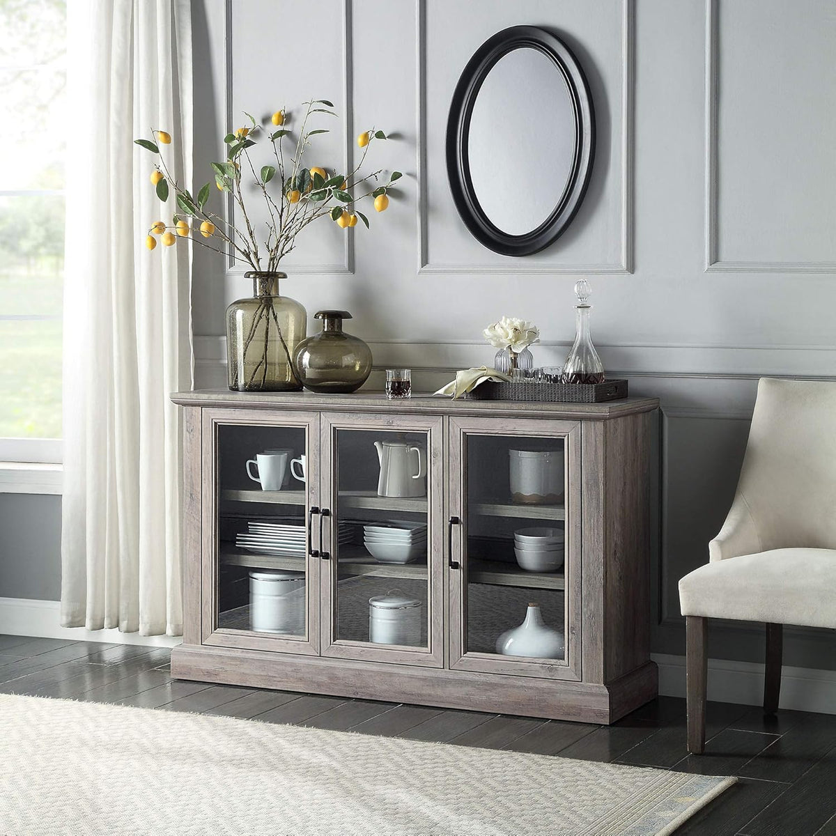 Rustic Gray Wood Sideboard with Storage Cabinet S2854