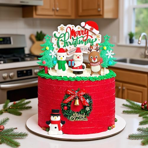 8 Pack Santa Claus Snowman Deer Christmas Tree Cake Toppers K335042