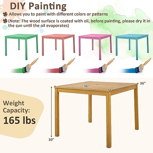 Square Acacia Wood Outdoor Dining Table with Umbrella Hole N737