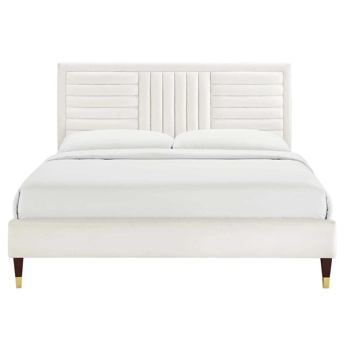 White Channel Tufted Performance Velvet King Platform Bed F588477