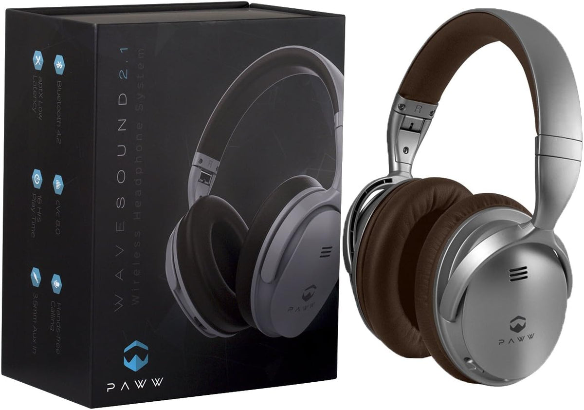 2.1 Wireless Bluetooth Over-The-Ear Foldable Headphones with Mic, Silver/Brown, Pack of 2 Q57211