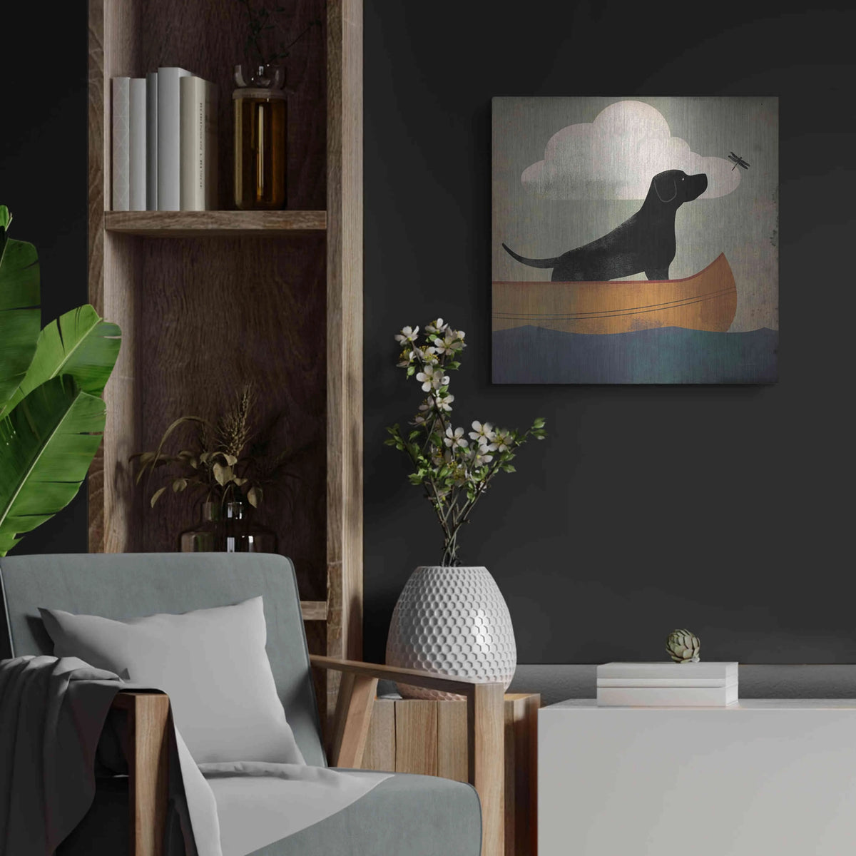 Black Dog Canoe Ride Metal Wall Art, 24"x24" M879711