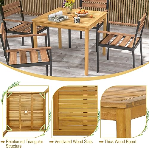 Square Acacia Wood Outdoor Dining Table with Umbrella Hole N737