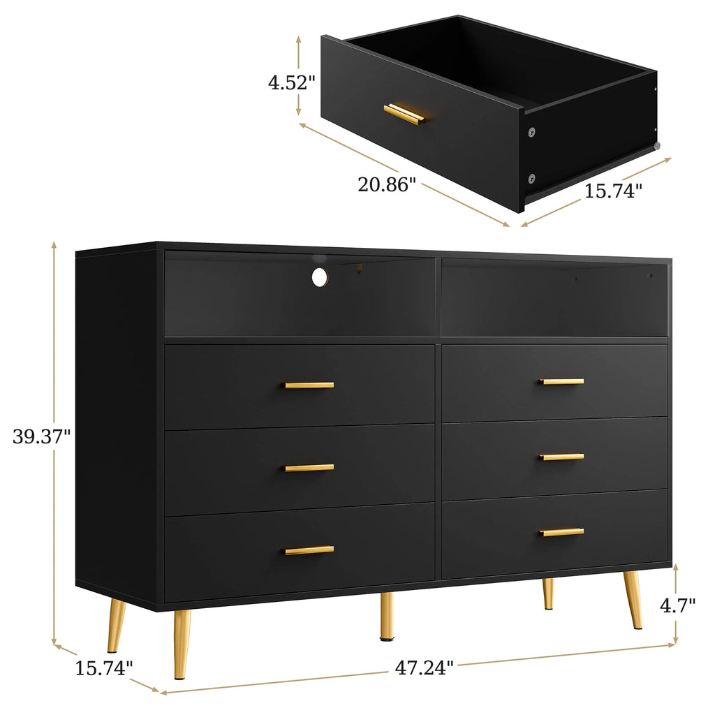White 6 Drawer Wood Dresser P918422