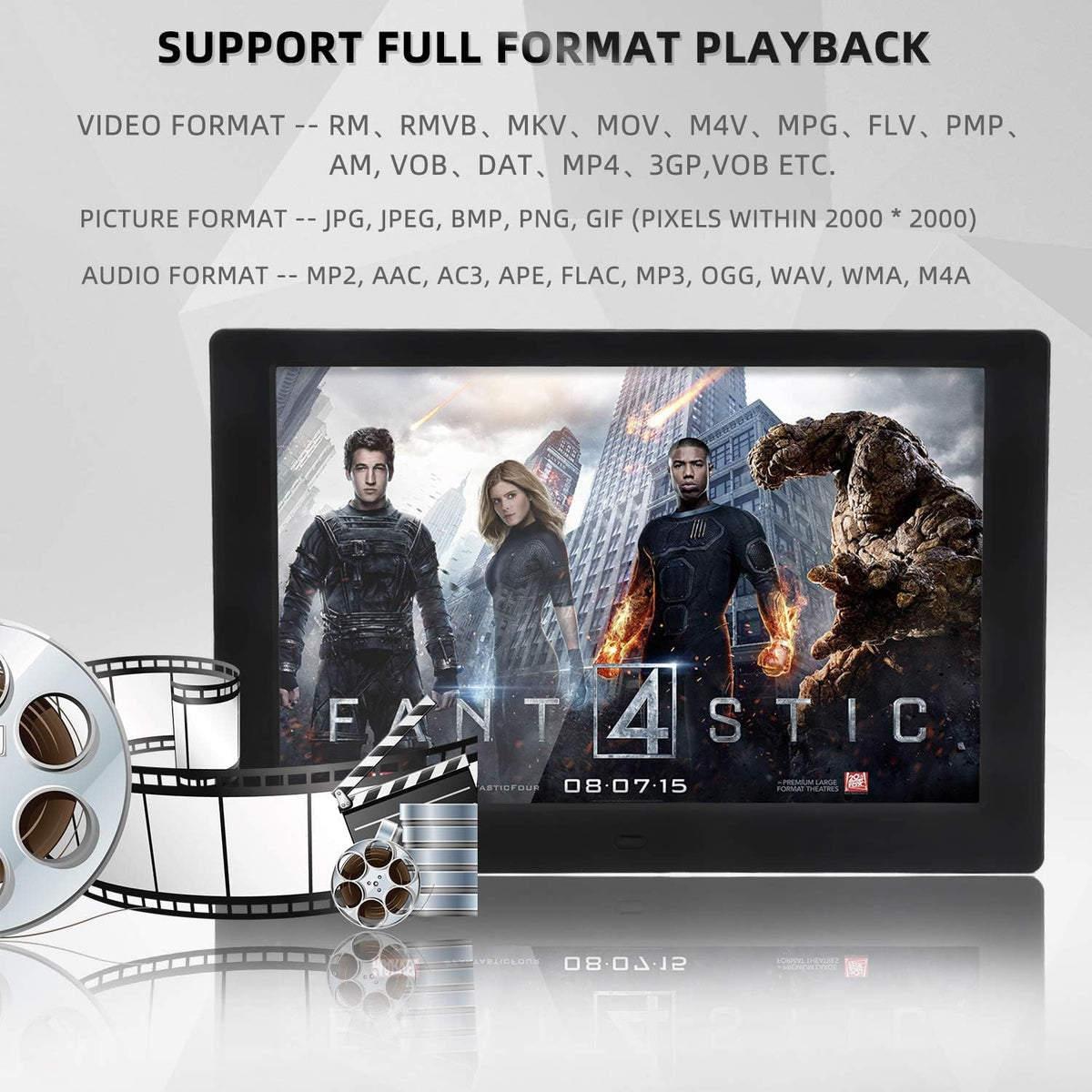 10 inch Digital Picture Frame with 16:9 Screen, 1080P Video F247