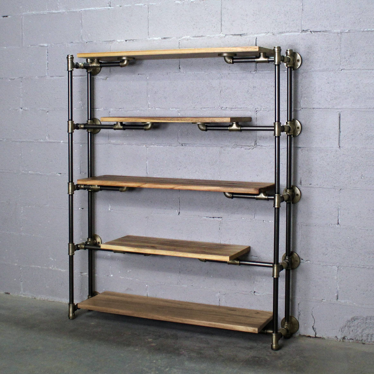 Modern Industrial Floating Tier Etagere Espresso and Hammered Black P52005