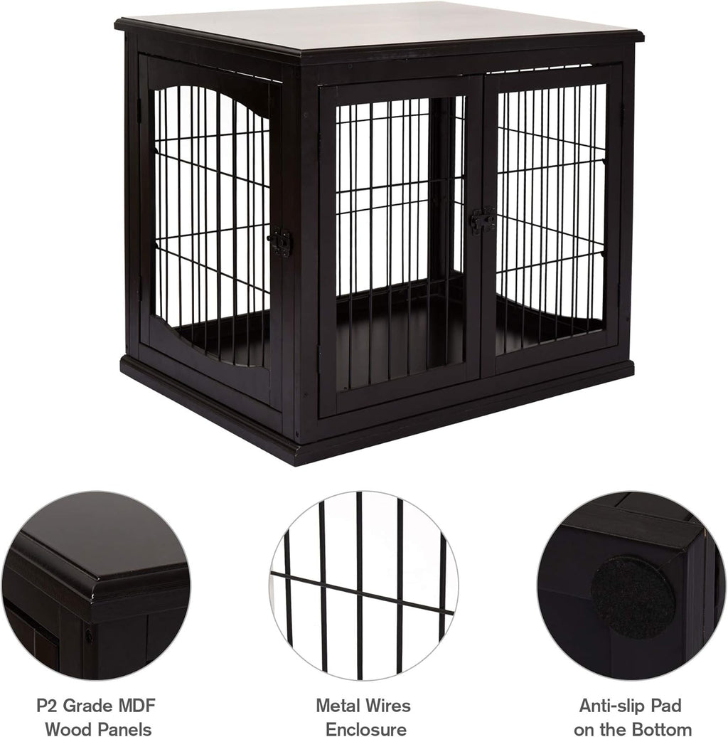 26'' Wooden Dog Cage Pet Crate Kennel with Double Door, Dark Brown C26351