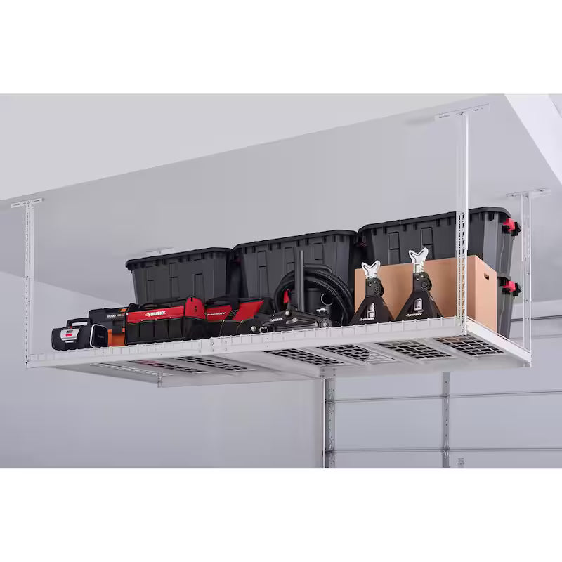 Adjustable Height White Overhead Ceiling Storage Rack U37679