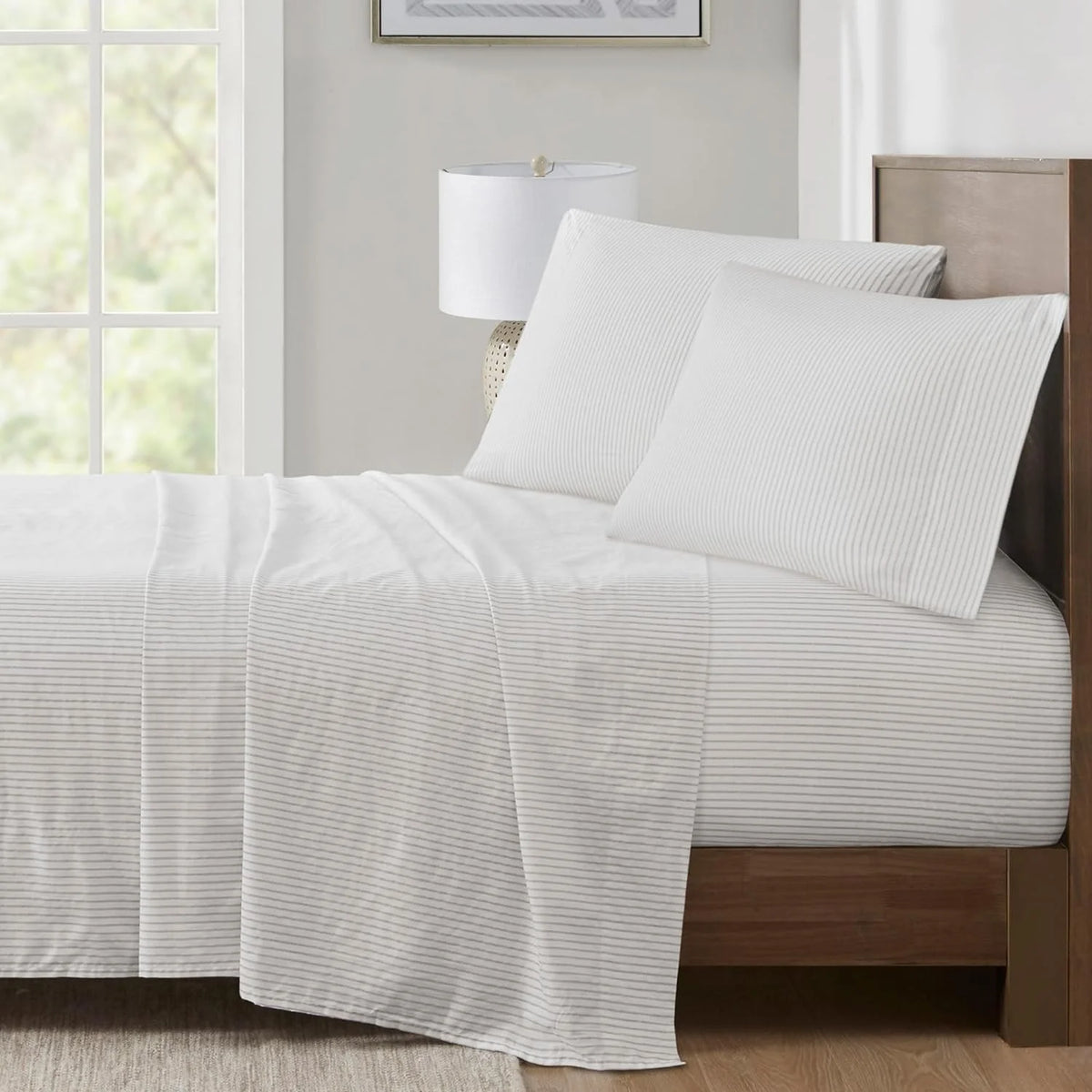 100% Cotton King Gray Stripes 4 Piece Sheet Set M177079