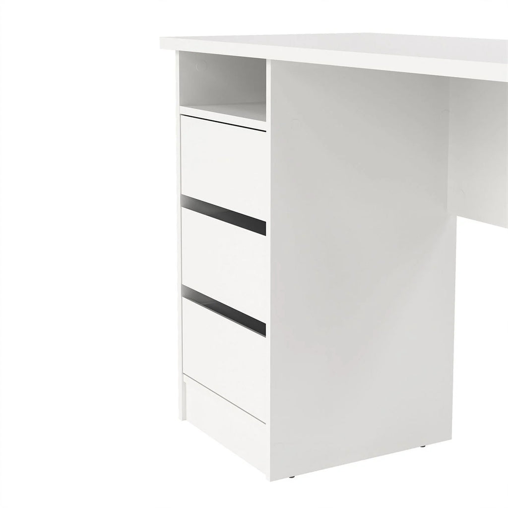 White Writing Desk with 3 Storage Drawers and Open Shelf B7683