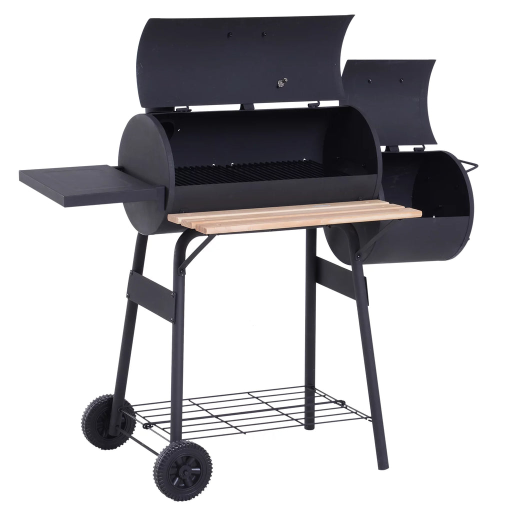 48" Steel Portable Charcoal BBQ Grill and Offset Smoker Combo with Wheels W67154